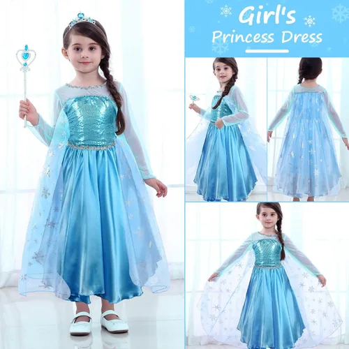 Vista 6 de URAQT Disfraz de princesa para niñas, disfraz de lujo para cumpleaños, cosplay, con accesorios de varita de corona