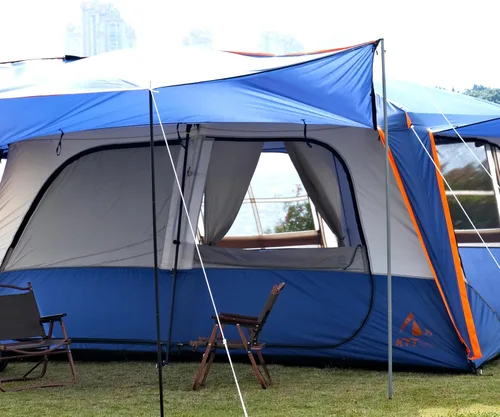 Vista 16 de KTT Extra Large Tent 12-14 Person,Family Cabin Tents,2 Rooms,Straight Wall,2 Doors 4 Windows with Mesh,Waterproof,Double Layer,Big Tent for Azul
