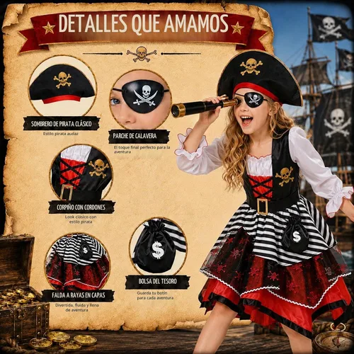 Vista 6 de Disfraz de pirata para niñas de Halloween