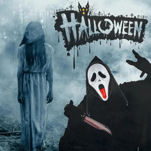 Vista 2 de ADWOA 2 máscaras de fantasma de Halloween, máscara de grito, espeluznante máscara de cara completa, fantasma aterrador, accesorios para Halloween