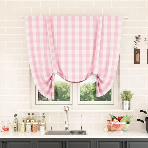 Vista 54 de Cenefas de cortina para ventana de 16 pulgadas de largo, 2 paneles de cuadros búfalo, cortinas pequeñas con bolsillo para barra, estilo clásico