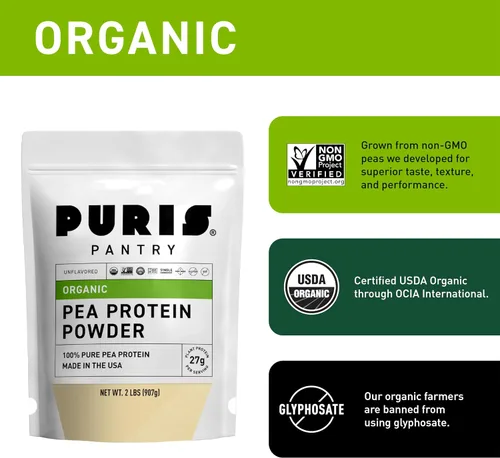 Vista 6 de PURIS Proteína orgánica de guisante en polvo – Proteína vegana orgánica USDA 0.95 oz de proteína vegetal por porción Sin gluten sin OMG