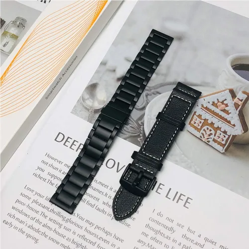 Vista 7 de Vivoactive 6/5/3 - Correas de reloj para hombres y mujeres, 0.787 pulgadas de repuesto de metal + cuero compatibles con Garmin Venu/Venu Sq/Venu 2
