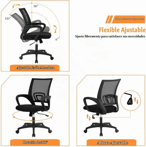 Vista 7 de Silla de malla para computadora, silla de oficina en casa, silla de escritorio ergonómica con soporte lumbar y reposabrazos, silla de trabajo