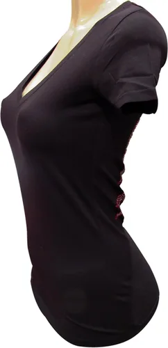 Vista 5 de Camiseta ajustada con cuello en V y alas de ángel y concienciación sobre el cáncer de mama con diamantes de imitación, color rosa y plateado
