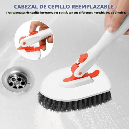 Vista 4 de SetSail Cepillo de ducha 3 en 1 con mango largo ajustable de 52 pulgadas y 3 cabezales de cepillo de repuesto desmontables para limpiar baño