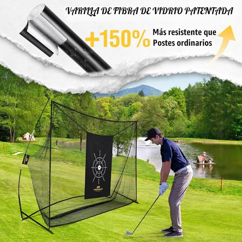 Vista 5 de PodiuMax Red de golf, red de práctica de golf de 10 x 7 pies con objetivo de seda que reduce el ruido, conduce pelotas reales, redes de golpeo