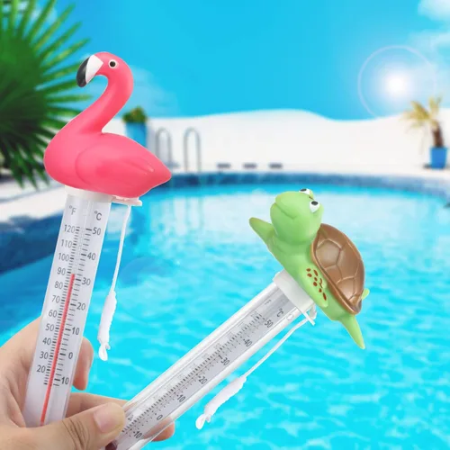 Vista 6 de Paquete de 2 termómetros flotantes para piscina, diseño de flamenco y tortuga, tamaño grande, lecturas fáciles y precisas para temperatura del agua