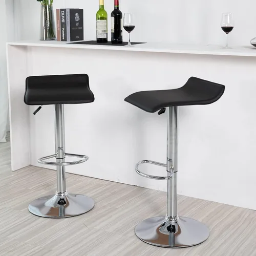 Vista 2 de Taburetes de bar ajustables, taburete de bar ajustable de piel sintética, giratorio, cromado, juego de 2 sillas de comedor (negro, 1)