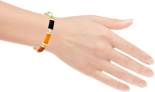 Vista 2 de Pulsera de plata de ley chapada en oro amarillo de 18 quilates con eslabones rectangulares, 7.5in
