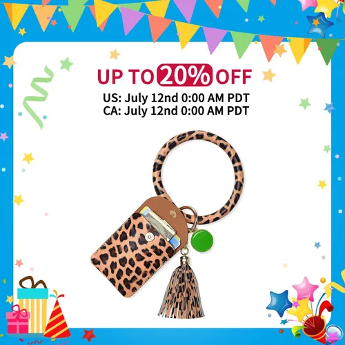 Vista 2 de Llavero-brazalete, brazalete de cuero con borla para mujer, Leopardo., S