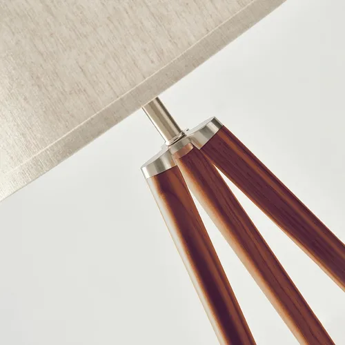 Vista 3 de Brightech Emma - Lámpara de pie LED, lámpara alta con patas de madera, lámpara de pie moderna de mediados de siglo para leer en el dormitorio Marrón