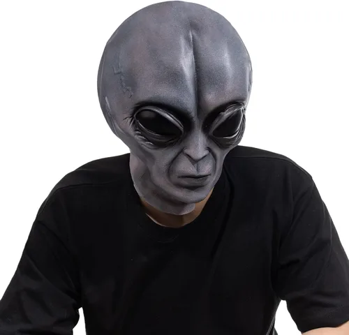 Vista 5 de Vmonke Máscaras faciales realistas de alienígenas para encuentros extraterrestres, máscaras de broma divertidas para Halloween y cosplay