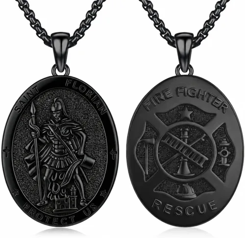 Vista 120 de Collar de amuleto de medalla de San Patrono de plata/oro de 14 39A-St Peregrino-Plata