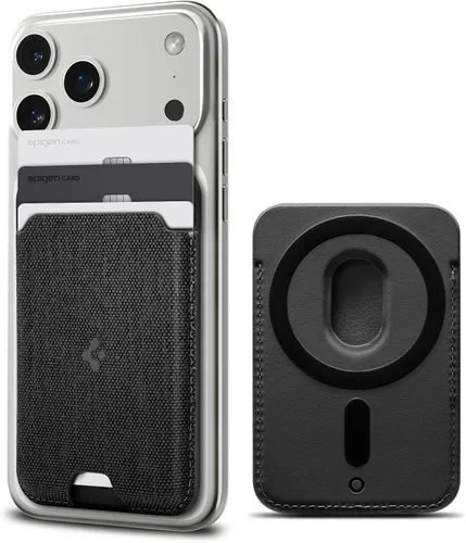 Vista 14 de Spigen para Billetera MagSafe, Sostiene 2 Tarjetas, MagFit Compatible con Modelos iPhone 17/16/15/14/13/12, Serie Pixel 10, Fundas MagSafe Pu Negro