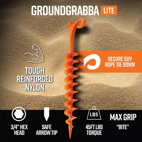Vista 3 de GROUNDGRABBA Lite - Estacas naranjas para tienda de campaña, estacas para arena, anclajes de tierra atornillados para un máximo agarre y longevidad
