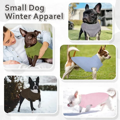 Vista 7 de DENTRUN Suéter para perros pequeños, cachorro de cuello alto para clima frío, ropa clásica de invierno cálida para perro, suéter para perrito