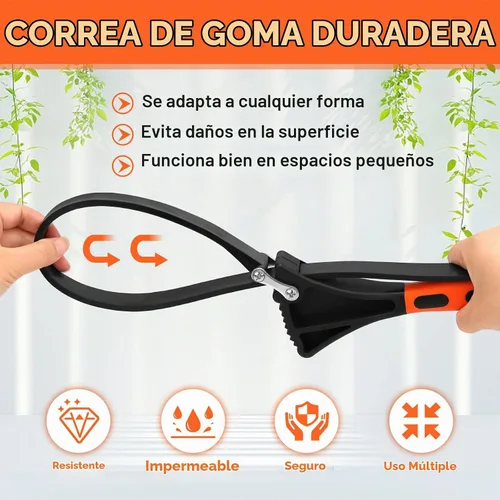 Vista 7 de Juego de llaves de correa de 2 piezas, llave de filtro de aceite de goma ajustable, diámetro máximo de 4" y 6", juego de abridor de frascos, llaves