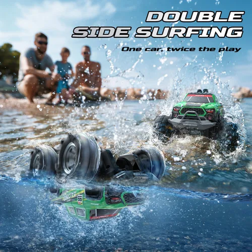 Vista 5 de DEERC BG028 Camión monstruo anfibio RC/barco, coche de control remoto IPX7 impermeable con control por detección de gestos, coche RC de 2.4GHz 4WD