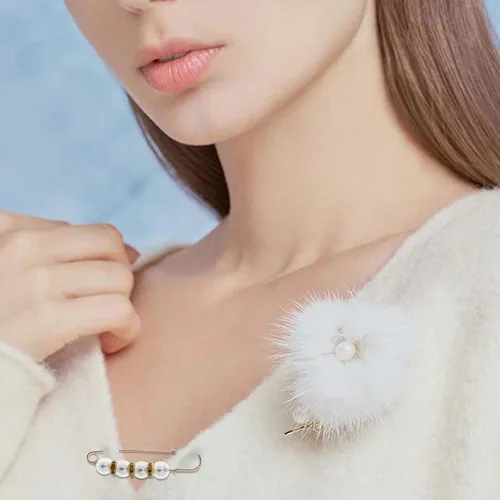 Vista 4 de Yolev Broche de perlas sintéticas de 17 piezas, broches de chal, broche de perlas artificiales de moda para mujeres y niñas, accesorios
