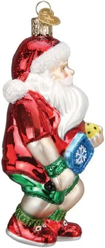 Vista 2 de Old World Christmas - Adorno de Navidad de Santa de Pickleball soplado a mano para árbol de Navidad, decoración festiva artesanal, colección Santa