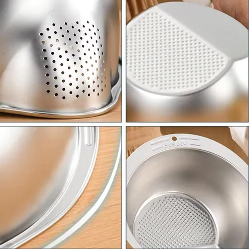 Vista 3 de Mejora tu cocina con este colador de arroz de acero inoxidable 304 de diseño moderno, colador de malla fina, duradero, resistente al óxido, ideal