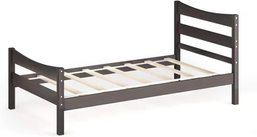 Vista 8 de KOMFOTT Base de cama de madera, tamaño individual, base de cama con cabecero y estribo, soporte de listones, no necesita somier, plataforma de fácil