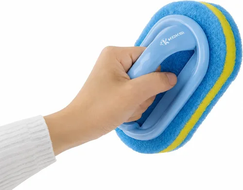 Vista 3 de KOKSI Cepillo de limpieza para baño, cocina, bañera, limpiador de inodoro, esponja de ducha multiusos, cepillo para fregar con mango ergonómico