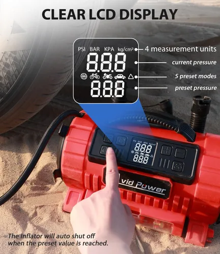 Vista 4 de AVID POWER Inflador de neumáticos, compresor de aire portátil, bomba de neumáticos de coche de 12 V CC/110 V CA con inflado y desinflado, 5 modos