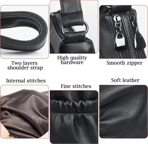 Vista 5 de Bolso cruzado para mujer, bolso de hombro suave de piel sintética, bolso mediano y espacioso, bolso de mano de moda con asa superior