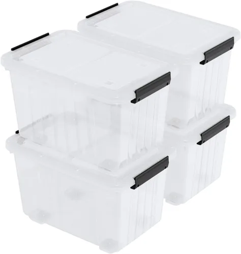 Vista 14 de Caja de almacenamiento de plástico de 6 cuartos de galón con asa, contenedor de cierre transparente con tapas, 6 paquetes