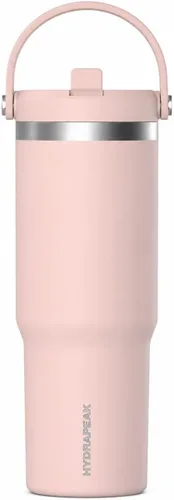 Vista 5 de Hydrapeak Nomad - Vaso de 32 onzas con asa y tapa con popote, a prueba de fugas, doble aislamiento, vaso de acero inoxidable de 32 onzas (almendra)