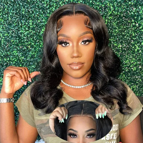 Vista 7 de Wear and Go - Peluca estilo Bob sin pegamento, pelucas de cabello humano con ondas corporales y encaje frontal para mujeres negras, cierre de encaje