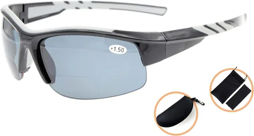 Vista 2 de Eyekepper TR90 Sports - Gafas de sol bifocales polarizadas de policarbonato sin montura, Lente negro y gris.