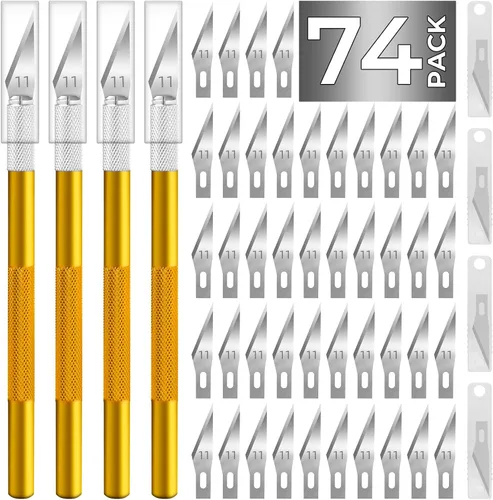 Vista 12 de Exacto - Cuchillo de manualidades, cuchillo de pasatiempo, paquete de 74 con 4 cuchillos afilados actualizados y 70 cuchillas de repuesto para arte