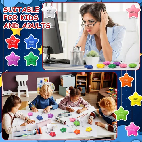 Vista 6 de Jenaai 150 bolas de estrella para el estrés, motivacional, de 2.2 pulgadas, con citas inspiradoras, mini juguete sensorial colorido para aliviar