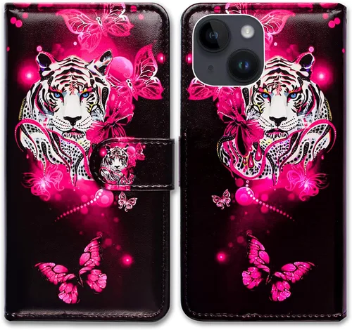 Vista 27 de Bcov Funda para iPhone 15 Plus, piel con tapa y función atril para iPhone 15 Plus, color verde pájaro negro