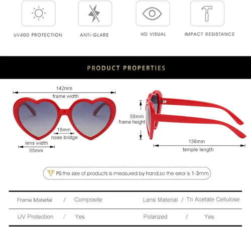 Vista 6 de Gleyemor Gafas de sol polarizadas en forma de corazón para mujer, gafas de moda, accesorios de moda