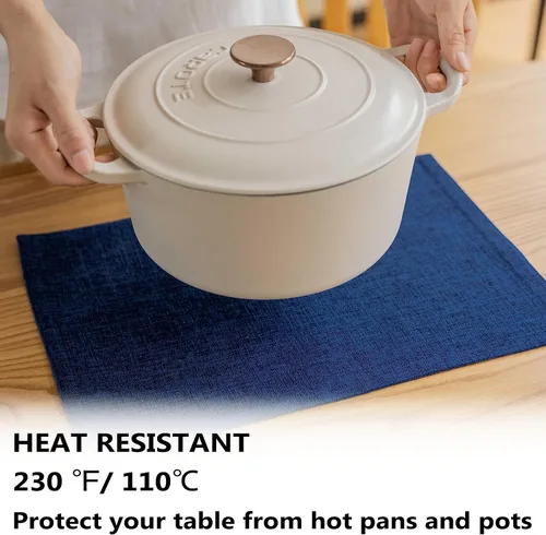 Vista 81 de Demetex - Juego de 4 manteles individuales de mesa de estilo rústico, resistentes al calor, de lino, lavables, de tela, manteles individuales