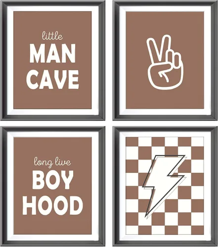 Vista 17 de Pósters Retro de Cueva del Hombrecito Preppy a Cuadros Rayo Signo de Paz Larga Vida a la Niñez para Habitación de Niño Adolescente Decoración