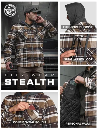 Vista 7 de CQR - Chaqueta tipo camisa de franela para hombre, de manga larga, cálida para invierno, para exteriores, casual, a cuadros, con bolsillos