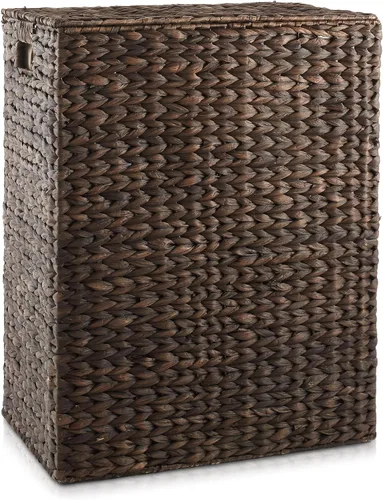 Vista 5 de Casafield Cesto grande para ropa sucia con tapa y bolsa extraíble – marrón oscuro expreso, jacinto de agua tejido rectangular, cesta clasificadora