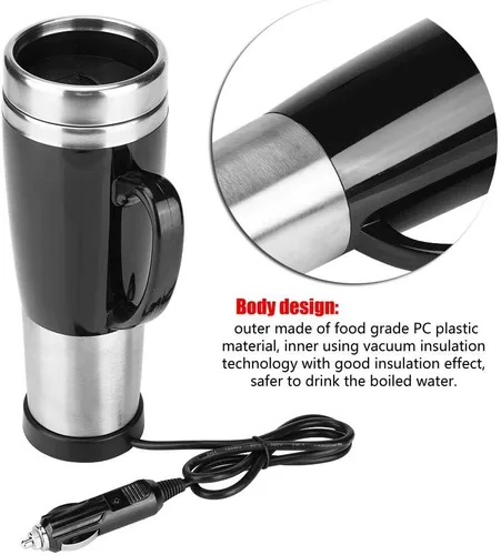 Vista 2 de Taza de calefacción de viaje de acero inoxidable de 15.2 fl oz, calentador de taza de café para coche hervido, calentador de taza de café