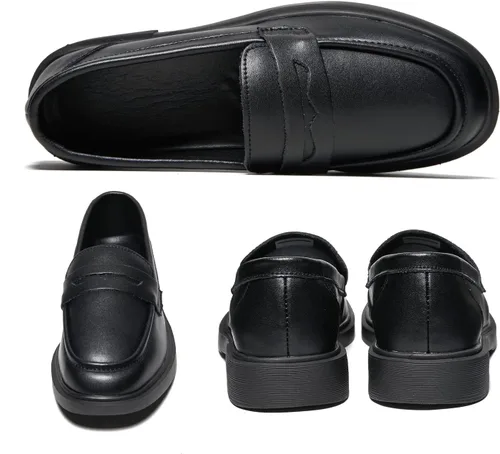 Vista 4 de Mocasines para mujer, zapatos elegantes de cuero, cómodos para el trabajo, plataforma gruesa