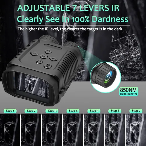 Vista 4 de Mini gafas de visión nocturna binocular cámara 1080P 12MP luz de estrellas distancia a 984.3 ft con 2.4 "TFT para caza, senderismo, camping, escalada