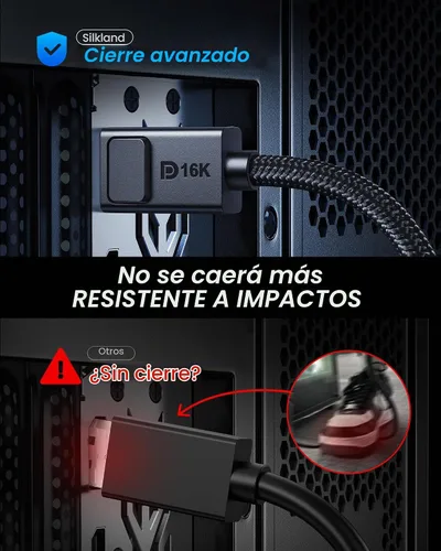 Vista 8 de Silkland Cable DisplayPort 2.1 de 54Gbps [Certificado VESA], [8K@165Hz, 4K@480Hz 360Hz 240Hz] Cable DP 2.1 16K, DP54 HDR DSC 1440P Cable Display
