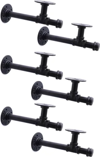 Vista 8 de Soportes de estante de tubo industrial de 3/4", soportes de estantería DIY de hierro negro montados en pared para colgar, soportes de tubería
