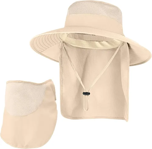 Vista 17 de Sombreros de sol para hombres y mujeres, sombrero de pesca UPF 50+ transpirable de ala ancha Beige