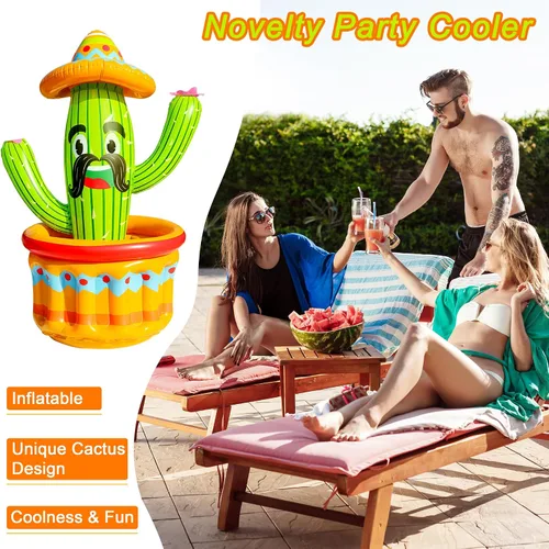 Vista 3 de PARENTSWELL Enfriador inflable de cactus de 47.5 pulgadas, enfriador de bebidas inflable para fiestas de verano, cubo de hielo inflable, suministros
