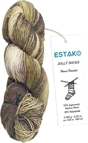 Vista 11 de Estako Jolly Socks Hilo Pintado a Mano 75% Lana Merino Superwash y 25% Poliamida (Fine/Sport 2 Peso) / 3.52 Oz - 100 gr / 360 Yardas - 330 mt